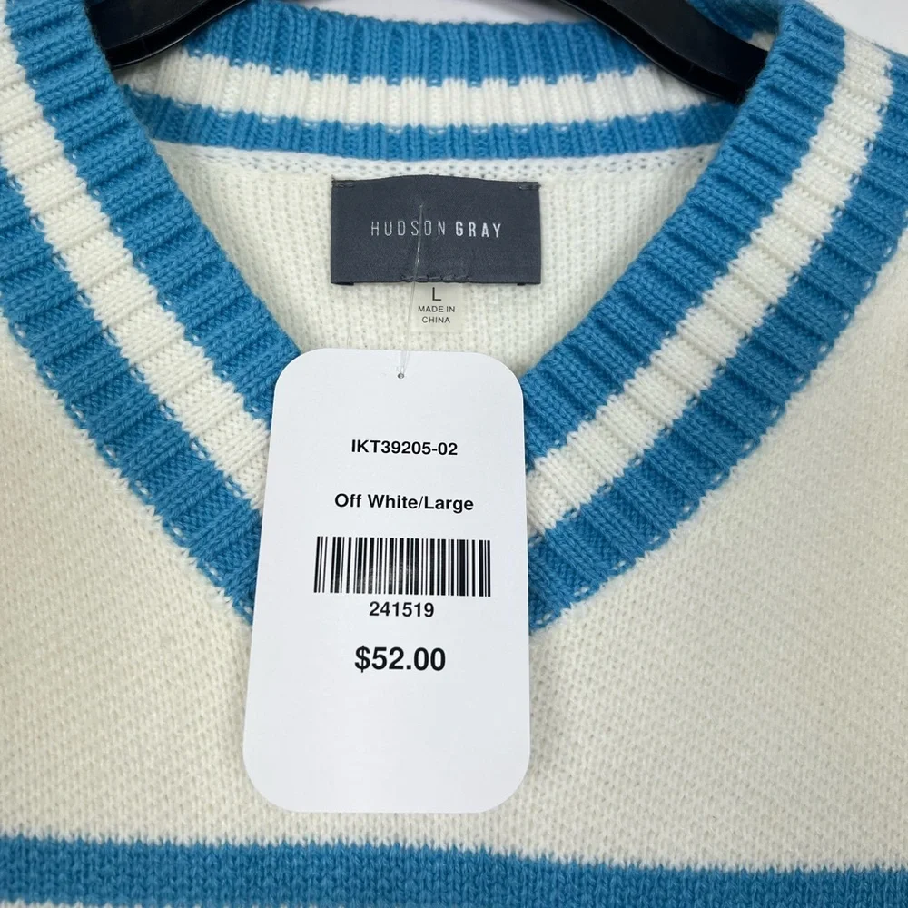 Hudson Gray Ski V-Neck Sweater‎ with Pink Accent Size L
